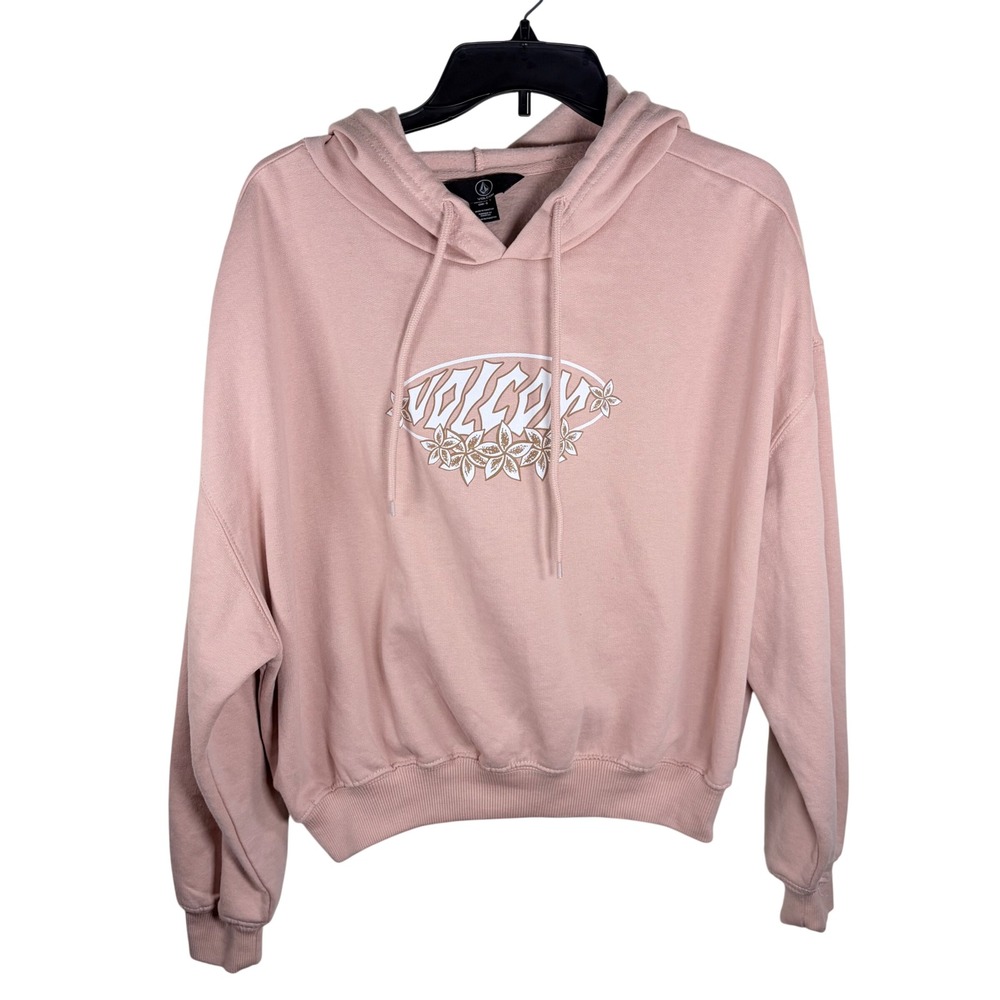 Volcom Womens Floral Graphic Cropped Hoodie Sweatshirt Dusty Blush Pink L